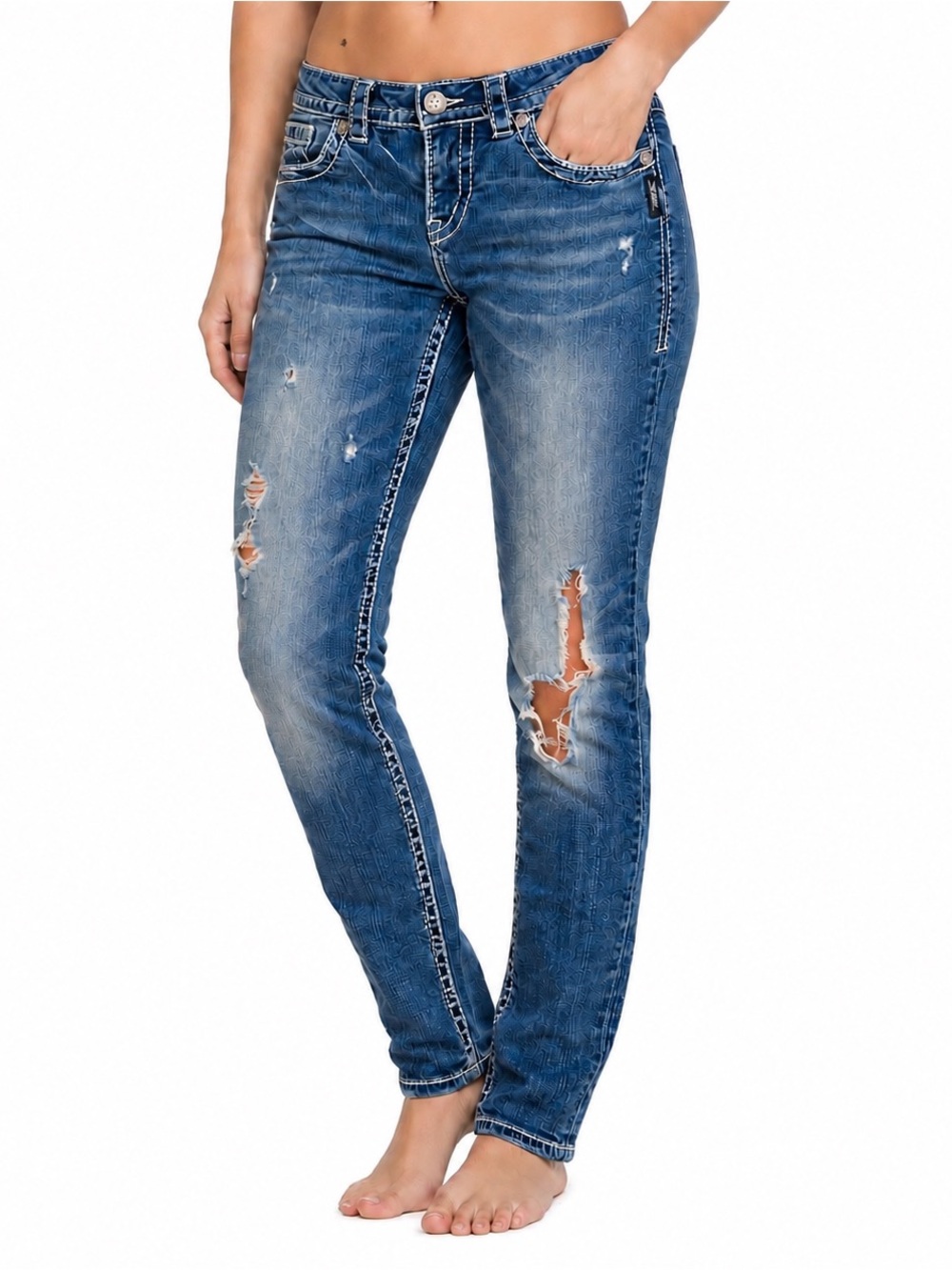 Silver Jeans Lola Boyfriend Skinny Distressed Jeans 27